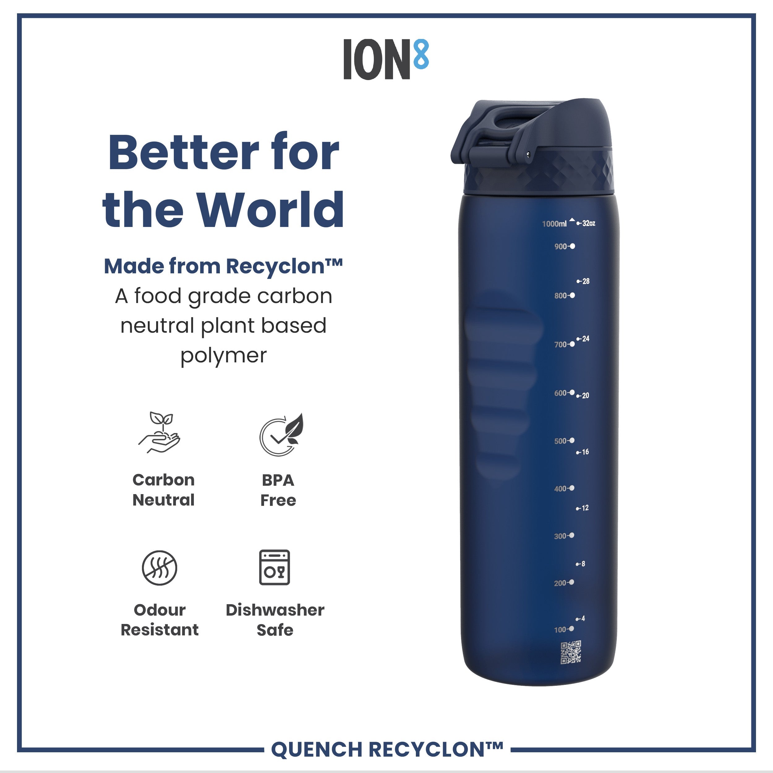 Leak Proof 1 litre Water Bottle, Recyclon, Navy, 1L