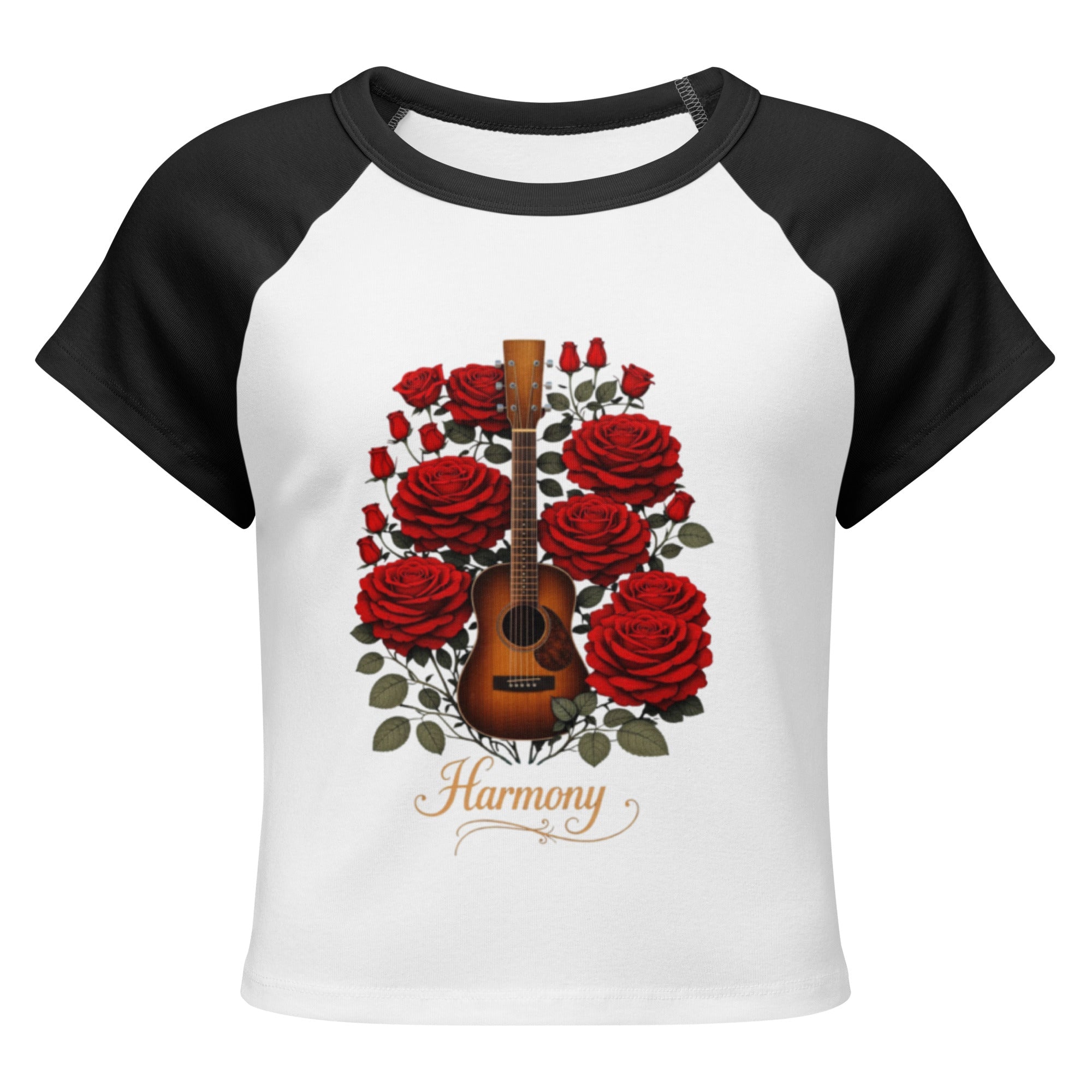 Women’s micro rib raglan baby tee with fitted silhouette and contrast sleeves