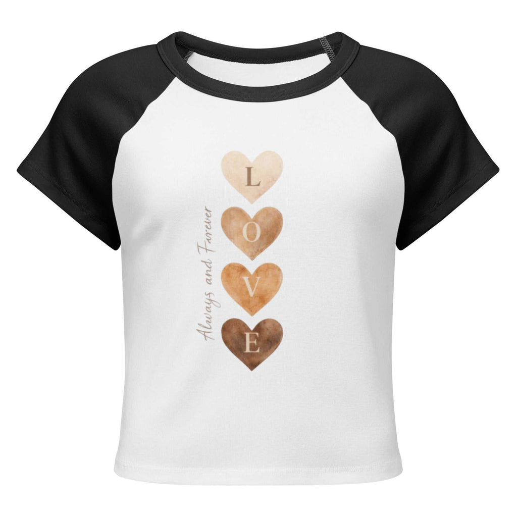 Women’s micro rib raglan baby tee with fitted cut and contrast sleeves in soft ribbed fabric