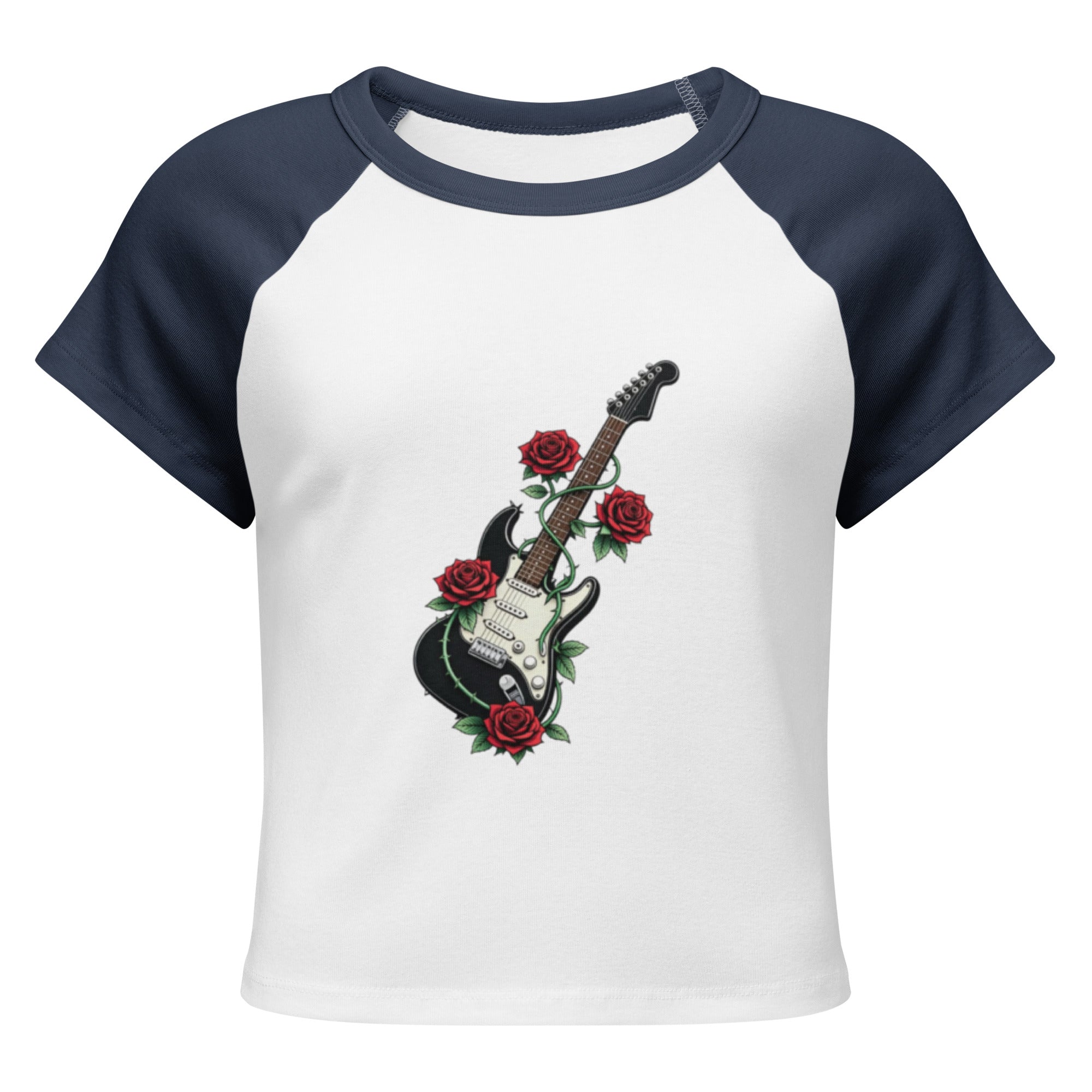 Women’s micro rib raglan baby tee with fitted cut and contrast sleeves in soft ribbed fabric